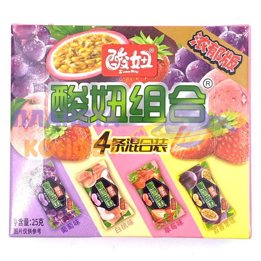 Конфеты сладкие из Азии: Мягкие фруктовые конфеты "Sourgirls" 4 вкуса